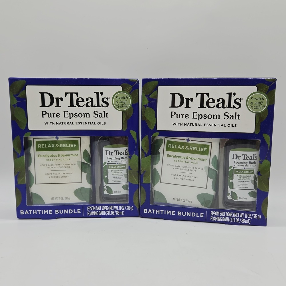 2x Dr Teal's Pure Epsom Salt Soak & Foaming Bath Eucalyptus & Spearmint Gift Set